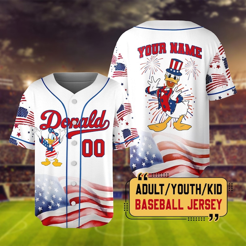 Personalized Disney 4th Of July Mickey & Friends Baseball Jersey, Custom Disneyland 4th Of July Jersey Kids, 4th July Family Matching Jersey image 4