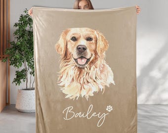 Custom Pet Photo Blanket Gift, Custom Photo & Name Dog Portrait Blanket, Personalized Dog Cat Lovers Blankets, Blanket Gift For Dog Dad