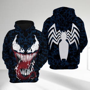 Venom 3D Halloween Costume Hoodie, Anti Superhero Character Halloween Party Outfit, 3D Cosplay Costume Sweatshirt, All Over Print Hoodie