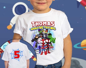 Personalized Spidey Birthday Shirt, Spidey Party Family Shirt, Spidey Super Hero Birthday Shirt For Kid, Spidey and Amazing Friends Shirt