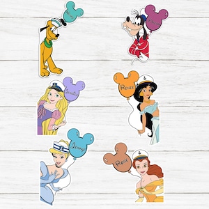 All Disney Characters Cruise Line Balloon Magnet, Mickey Minnie Princess Stitch Family Cruise Vacation Magnet, Disney Stateroom Door Decor