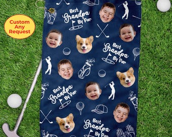 Custom Kids Photo Best Grandpa By Par Golf Towels, Father's Day Gift, Custom Golf Towels For Dad, Grandpa Golf Towel Gift, Papa Golf Towels