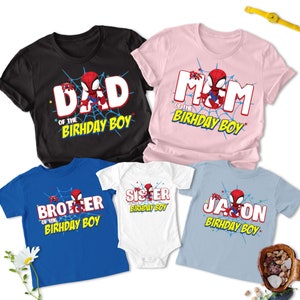 Camiseta personalizada de Spider para niño de cumpleaños, camiseta personalizada de Spider y sus amigos, camiseta de superhéroe Spider para niño de cumpleaños, camiseta familiar a juego con temática de cumpleaños. imagen 1