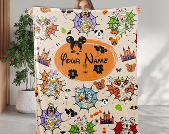 Personalized Name Mickey and Friends Halloween 2025 Blanket, Custom WDW Spooky Season Blanket, Mickey's Not So Scary Blanket Gift