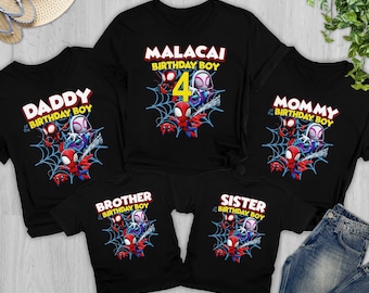 Personalized Spidey and Friends Birthday Family Shirt, Spider Birthday Matching T-Shirt, Spider Hero Kid Gift, Superhero Family Party Tee