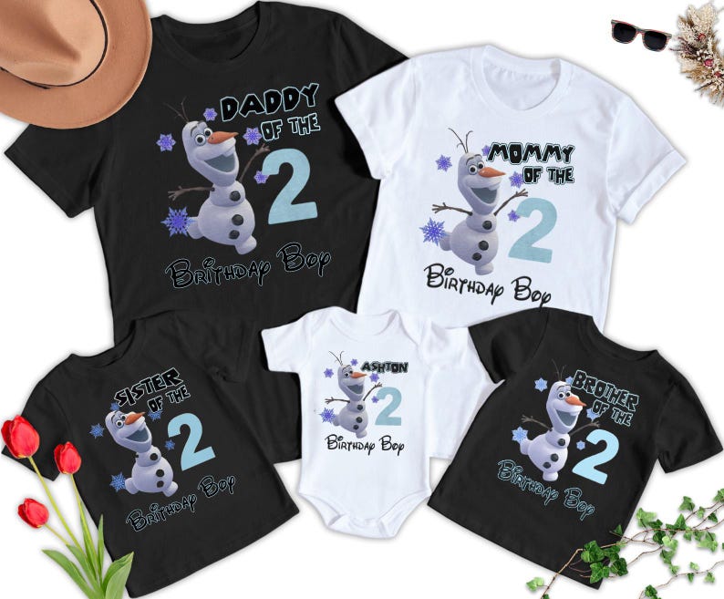 Camiseta personalizada de cumpleaños de Olaf, divertida camiseta a juego de Olaf Frozen, regalo familiar de Navidad con el muñeco de nieve Olaf, camiseta de cumpleaños infantil imagen 1