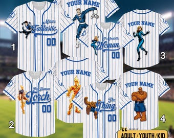 Personalized Fantastic Four Baseball Jersey, Custom Marvel Fantastic Four Jersey, Disney Group Shirt, Johnny Storm Human Torch Family Jersey