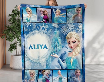 Personalized Frozen Elsa Queen Fleece Blanket, Elsa Queen Blanket, Frozen Blanket, Frozen Movie Blanket, Custom Name Elsa Blanket