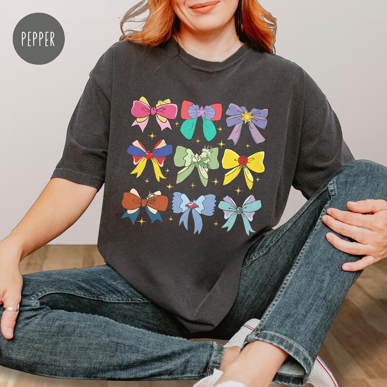 Princess Coquette Bow Watercolor Shirt, Magic Castle Sweatshirt, Aurora Ariel Belle Cinderella T-Shirt, Coquette Bow Girls Matching Tees image 2