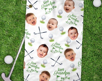 Toallas de golf personalizadas con foto infantil "El mejor abuelo por par", toalla de golf personalizada con foto para papá, toalla con foto de mascota, regalo del Día del Padre para papá golfista.