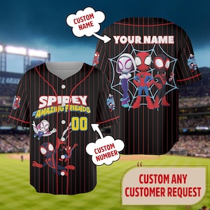 Custom Spidey And His Amazing Friends Baseball Jersey, Custom Spider Verse Baseball Jersey Junior Hero Team, Disney Group Trip Outfit