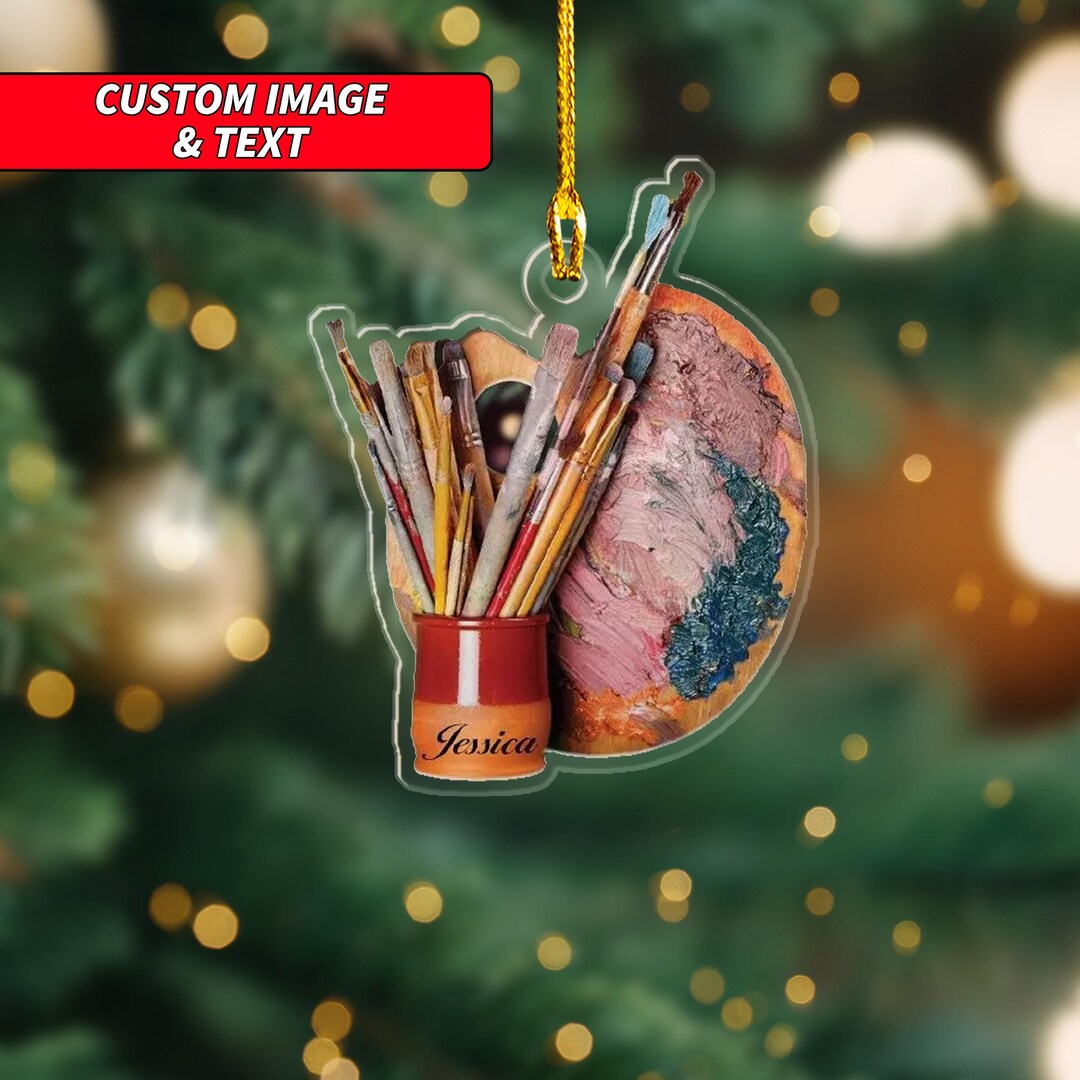 Personalized Painting Tool Christmas Ornament, Custom Image and Text