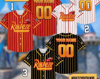 Camiseta de béisbol a juego de Lightning McQueen, camiseta del equipo de béisbol de Lightning McQueen de Cars, regalos de dibujos animados de WDW Cars para fans, regalos de cumpleaños
