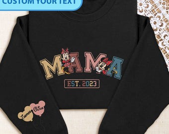 Sudadera bordada personalizada de Disney Minnie Mama, suéter de Disney con nombre para niños personalizado, suéter de Minnie Mom personalizado, regalo del Día de la Madre