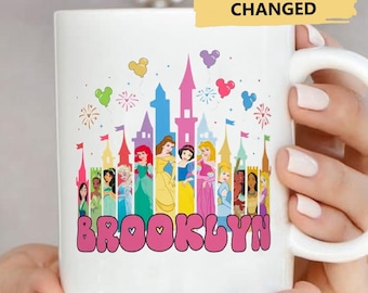 Personalized All Princess Castle Mug, Custom Princess Group Girl Coffee Mug, Princess Lover Gift For Her, Princess Family Birthday Kid Gift