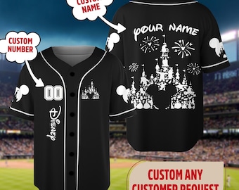 Custom Disneyland Trip Baseball Jersey Team Matching, Personalized Disney Castle Shirt, Disney Jersey, Gift for Kids, Mickey Head Shirt