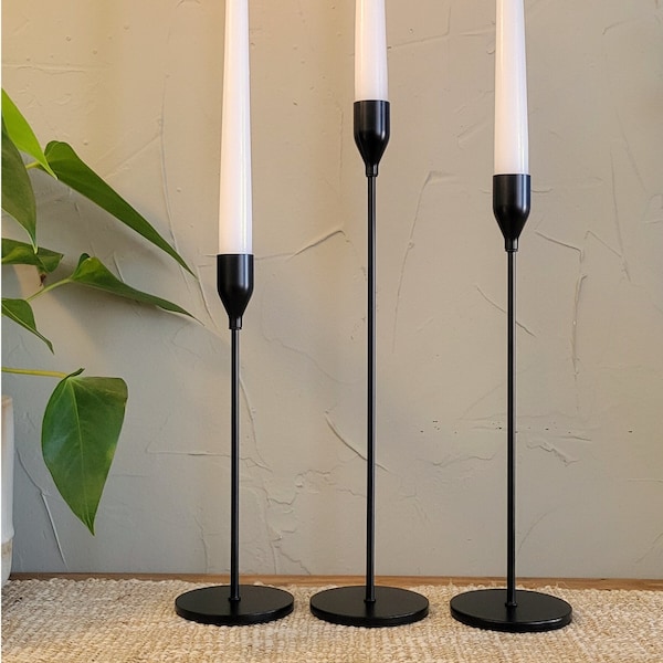 Taper Candle Holders | Wedding Decor | Minimalist Matte Black Metal Design - Set of 3 Candle Stick Holders