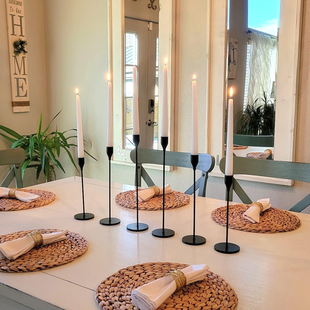 Taper Candle Stick Holders With Removable Bows | Set of 3 | Matte Black ...