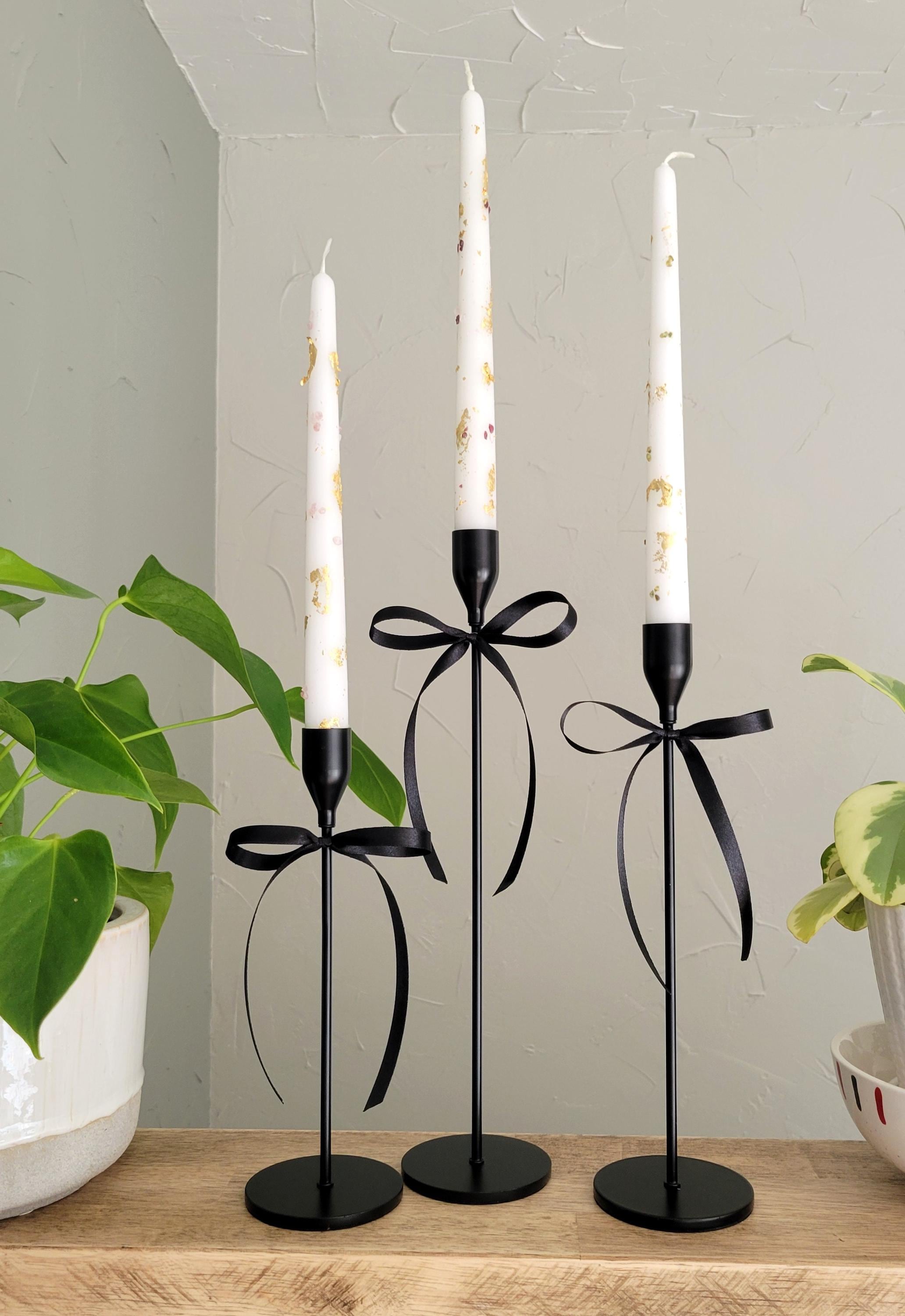 Taper Candle Stick Holders With Removable Bows | Set of 3 | Matte Black ...