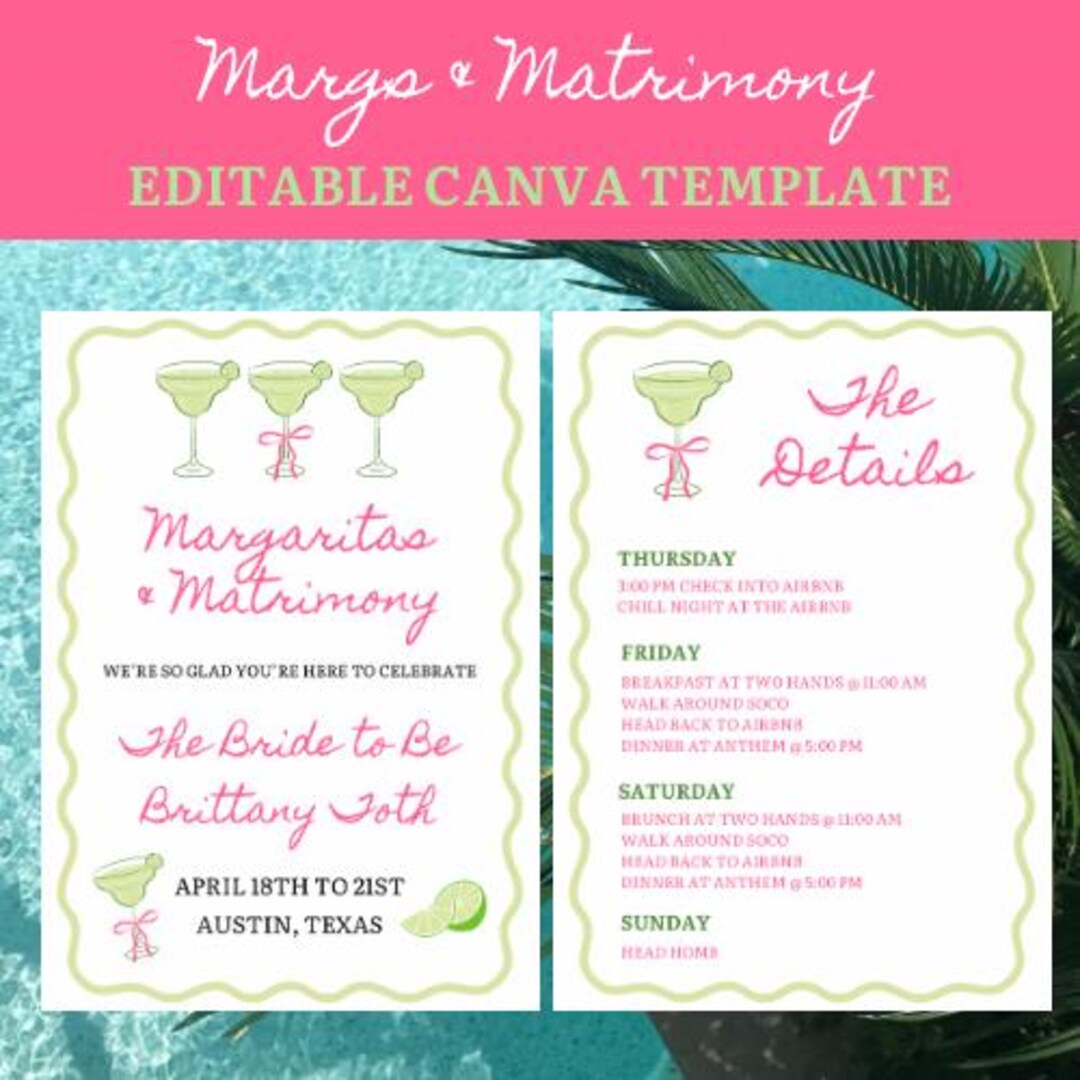 Margs & Matrimony Bachelorette Trip Itinerary - Etsy