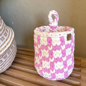 Handwoven Hanging Pink Basket