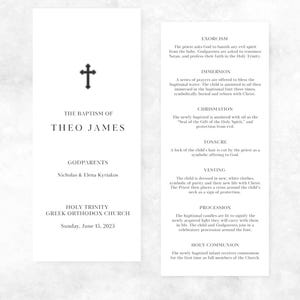 Greek Orthodox Baptism Program Template | Simple, Minimalist Elegant Design | Easy to Customize and Print