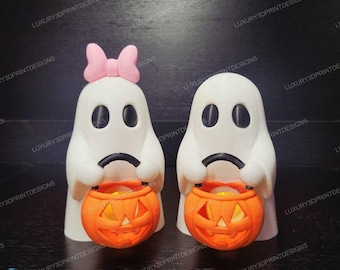 3D Printed Halloween Ghost Duo – Spooky Tealight Lanterns