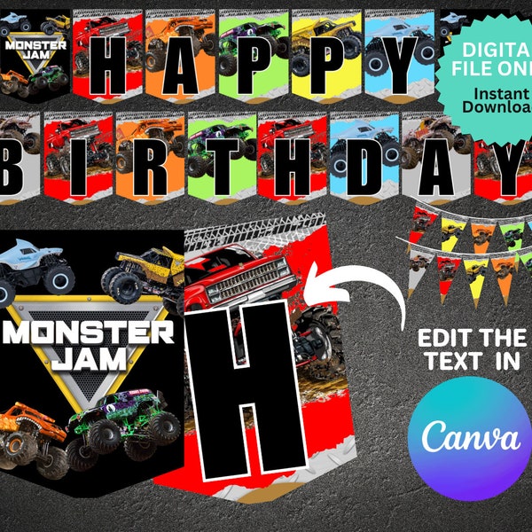 Monster Jam Party Banner Monster Jam Birthday party Backdrop Monster Jam party Favor Monster Jam decoration for birthday Monster Truck