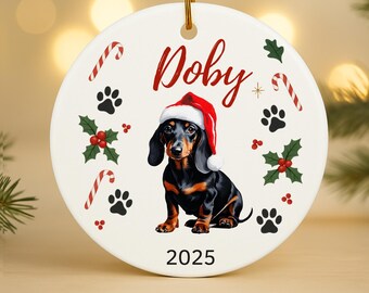 Personalized Dachshund Ornament - Custom Weiner Dog Christmas Keepsake, Dog Lover Gift, Pet Memorial, Sausage Dog Decoration