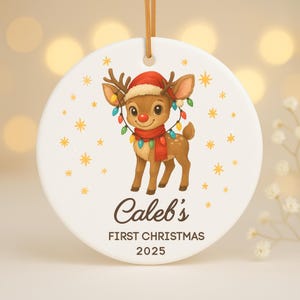 Personalized Rudolph Ornament 2025 - Baby&#39;s First Christmas Keepsake, Reindeer Gift, Custom Name Decoration