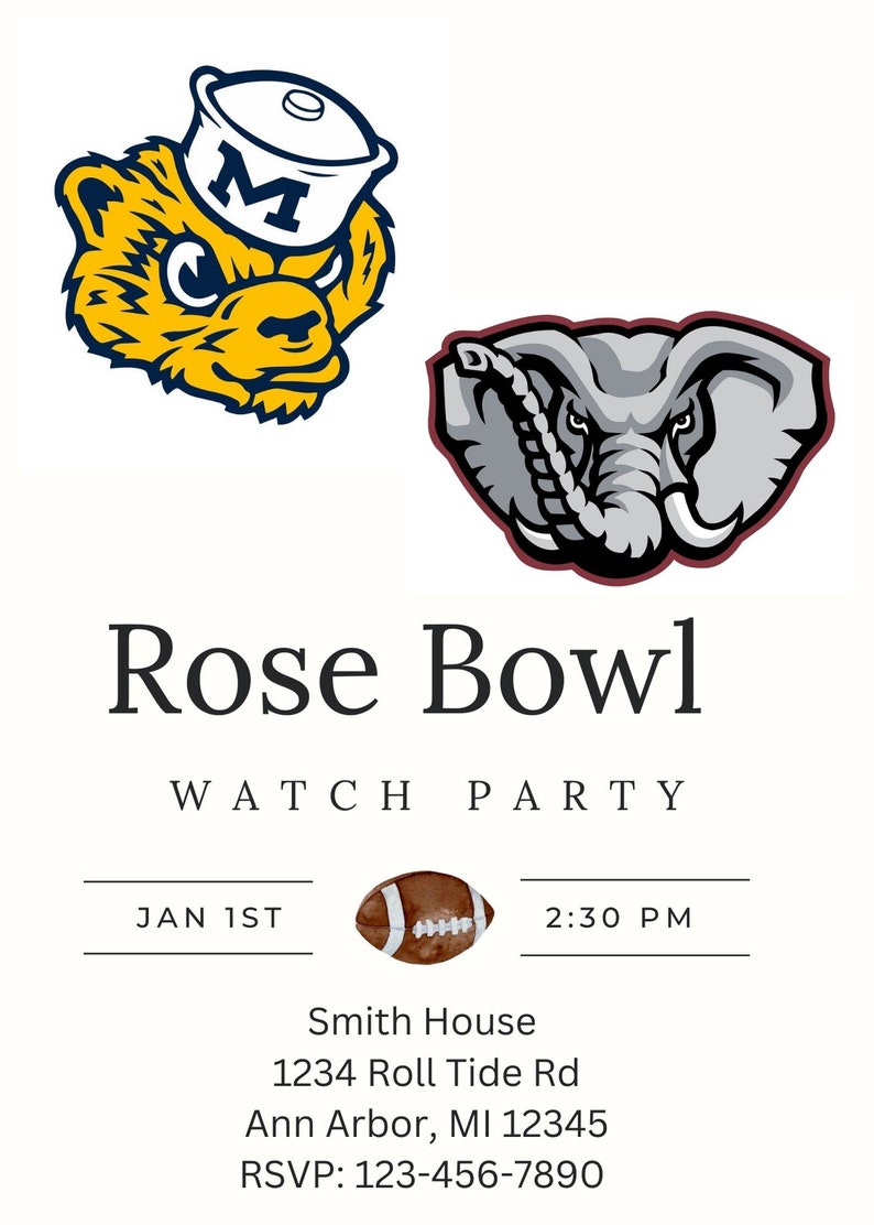 Rose Bowl 2024 Mascot Themed Editable Invitation Etsy