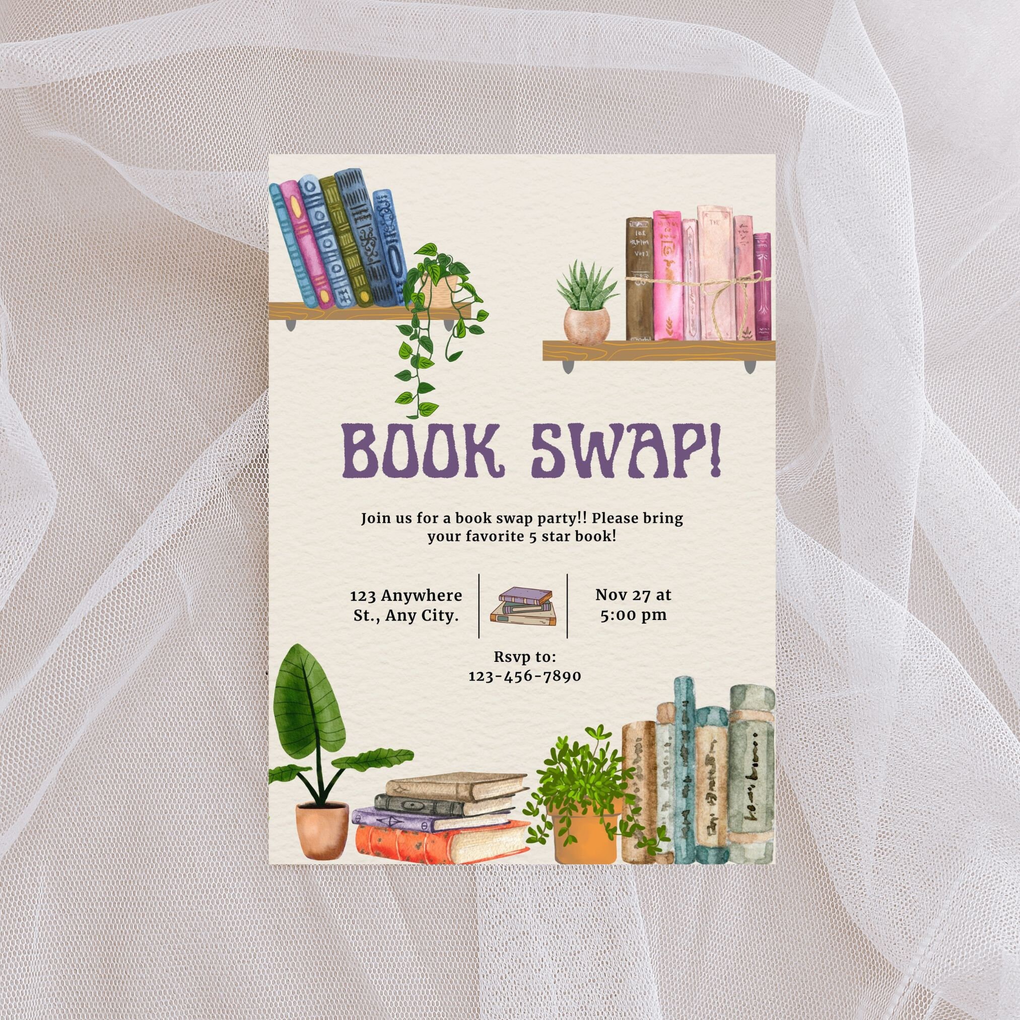 Book Swap Library Sticker Book Swap/club Themed Editable Invitation - Etsy