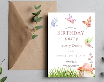 Fairy Themed Birthday Party Editable Invitation