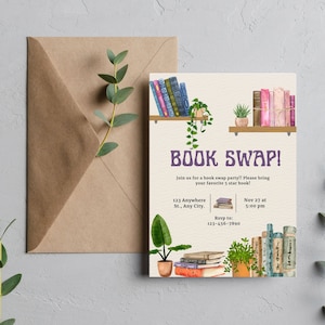 Book Swap/Club Themed Editable Invitation