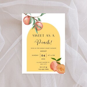 Sweet As A Peach Baby Shower Editable Invitation