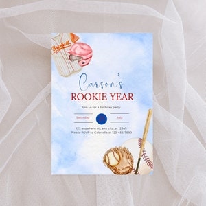 Rookie Year Baseball Themed Editable Invitation