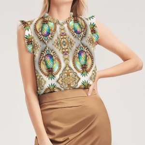 Women&#039;s Ruffle Sleeve Top Precious Pineapple
