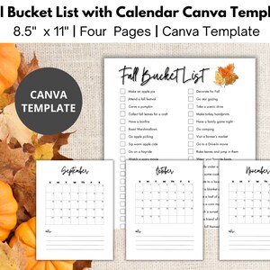 Editable Fall Bucket List with 41 Activities and Calendar, Canva Template, Digital Download, US Letter