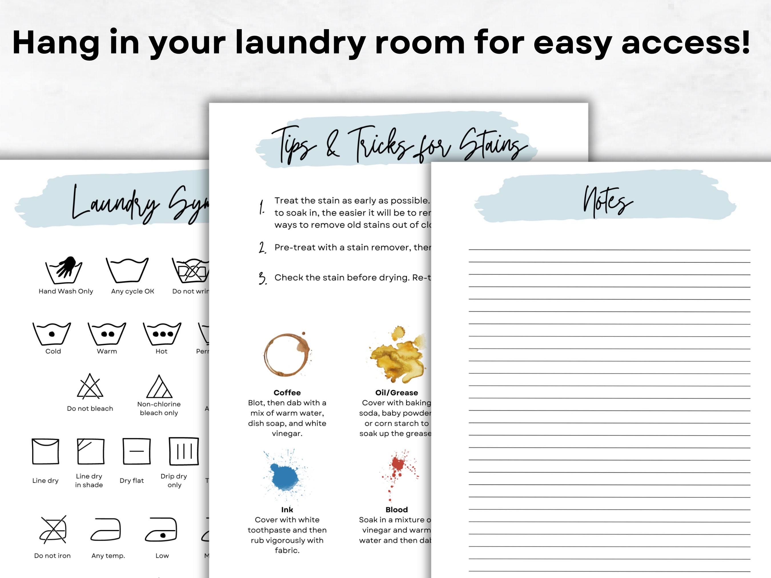 Printable Laundry Symbols Guide, Tips and Tricks for Stains, Canva Template - Etsy