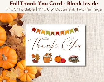 Fall Thank You Card 7" x 5", Two per 11" x 8.5" Page