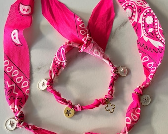 Paisley bandana necklace and bracelet set, boho jewelry for women, matching fabric set, summer necklace and bracelet, gift idea for women