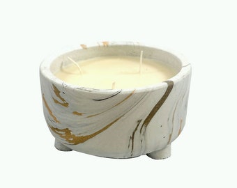 White and Gold Marbled Candle Bowl, 10 Oz