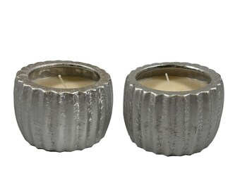 Grooved Metallic Silver 6 Oz Candle Bowl, Set of Two