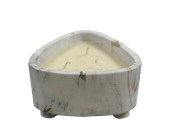 White and Gold Marbled Triangular Candle Bowl, 15 Oz