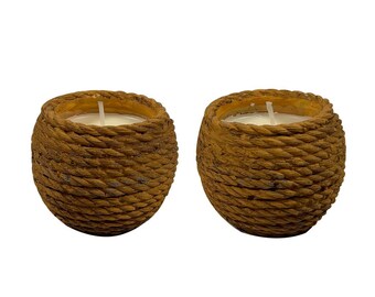 Large Sized Basket Ceramic Candle Bowl, 6 Oz Set of Two