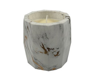 White and Gold Marbled Candle Jar, 11 Oz