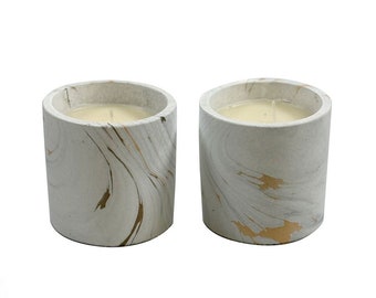 White and Gold Marbled Candle Jar, Set of Two