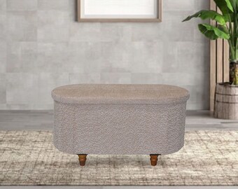 Esme Ottoman Collection, Boucle Storage Ottoman Bench in Brown