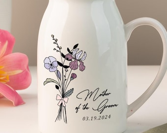 Mother of the Bride & Groom Flower Vase, Bonus Mom Gift, Mother of the Bride Gift, Wedding Gift for Mother of Groom, Birth Month Flower Vase