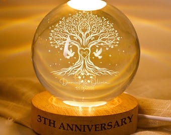Personalized Tree of Love Crystal LED Ball Light, Couple Initial Names Gift, Wedding Anniversary Gift, Mr&Mrs Gift, Engagement Keepsake Gift